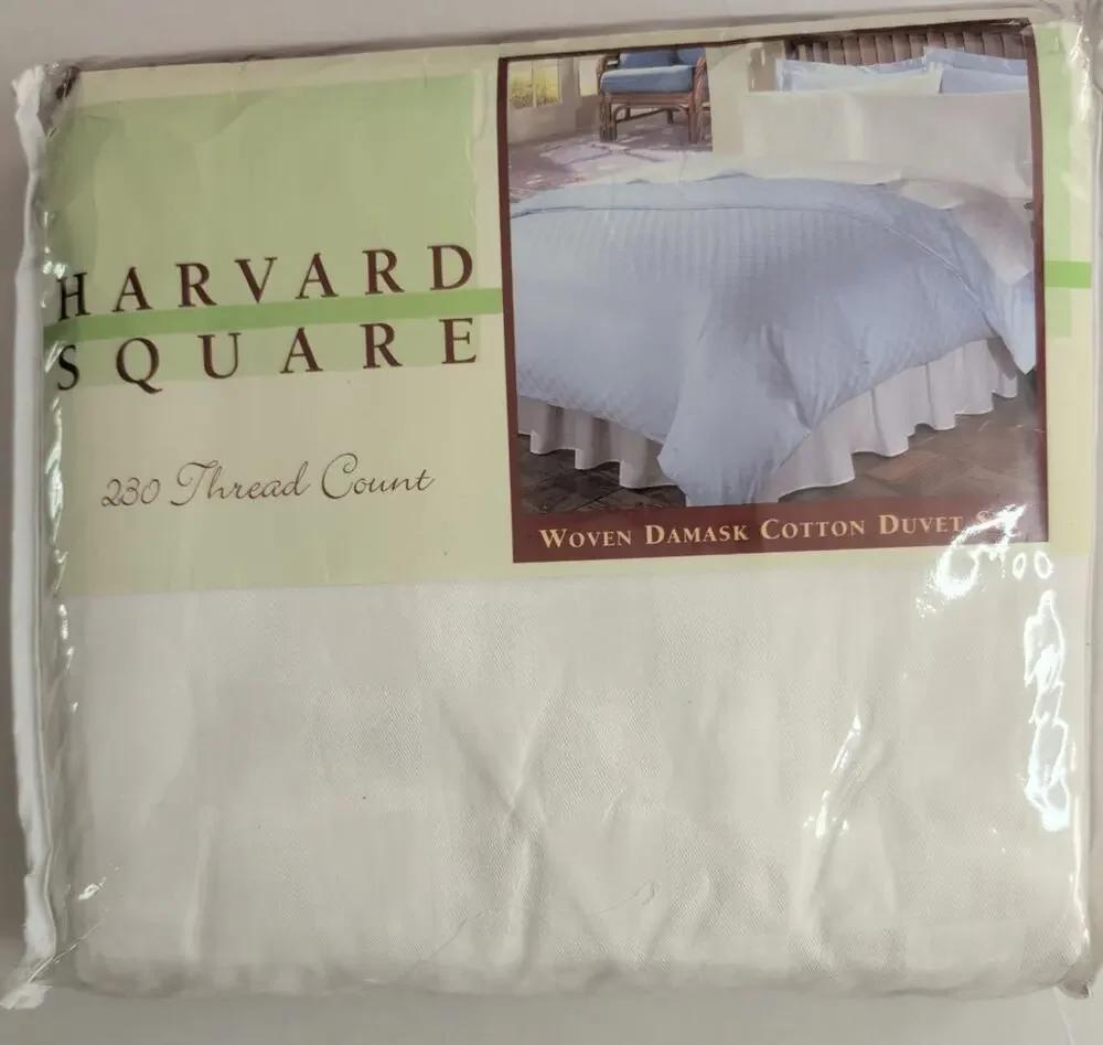Harvard Square Woven Damask Cotton Duvet Set Twin White 230 Thread Count 2 Shams